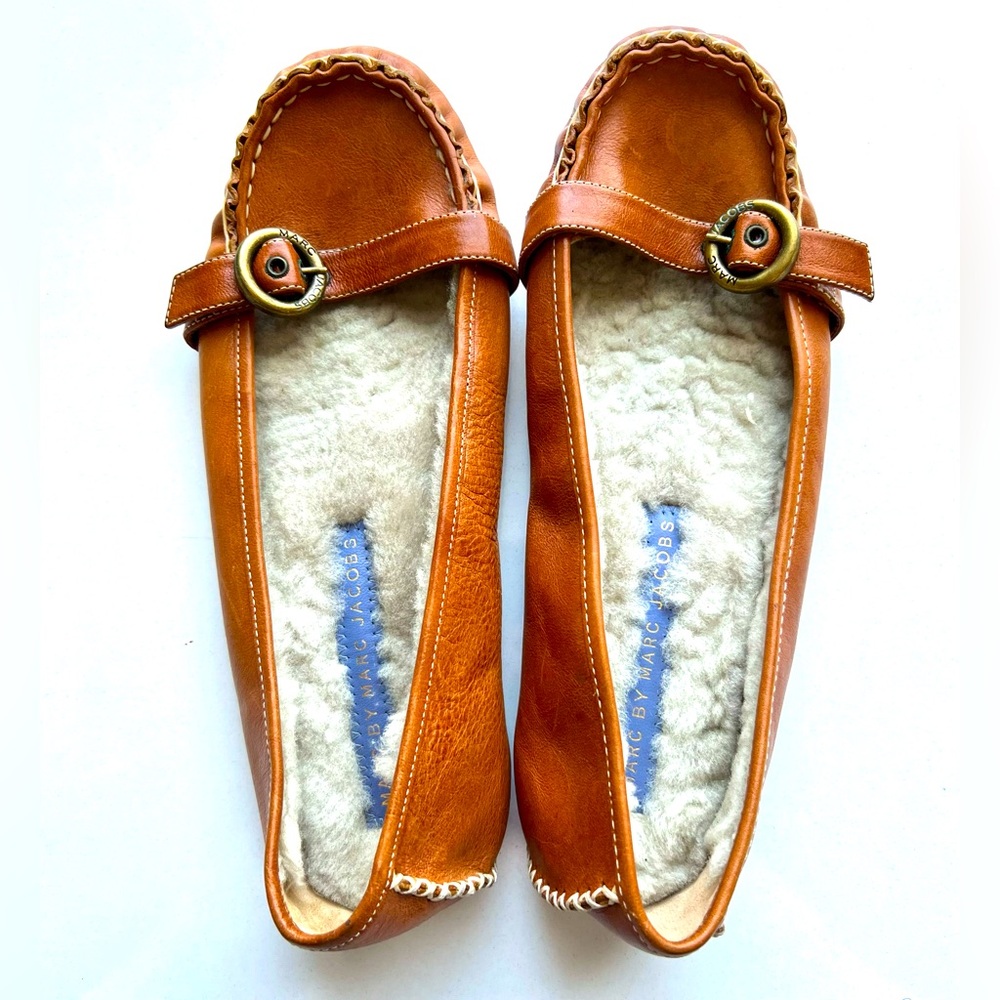 Marc by Marc Jacobs Tan Leather Shearling-Lined Loafers